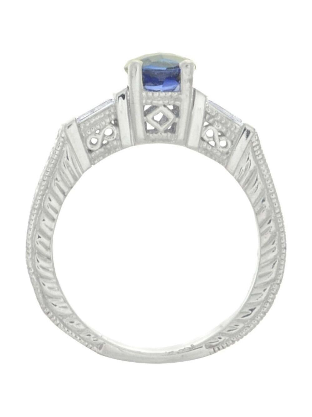 10K White Gold Baguette Diamond and Sapphire Engagement ring - Picture 4 of 5